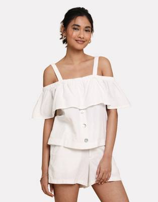 THREADBARE Threadbare Top THB Aspen Linen Bardot Top Tops AdultW weiß