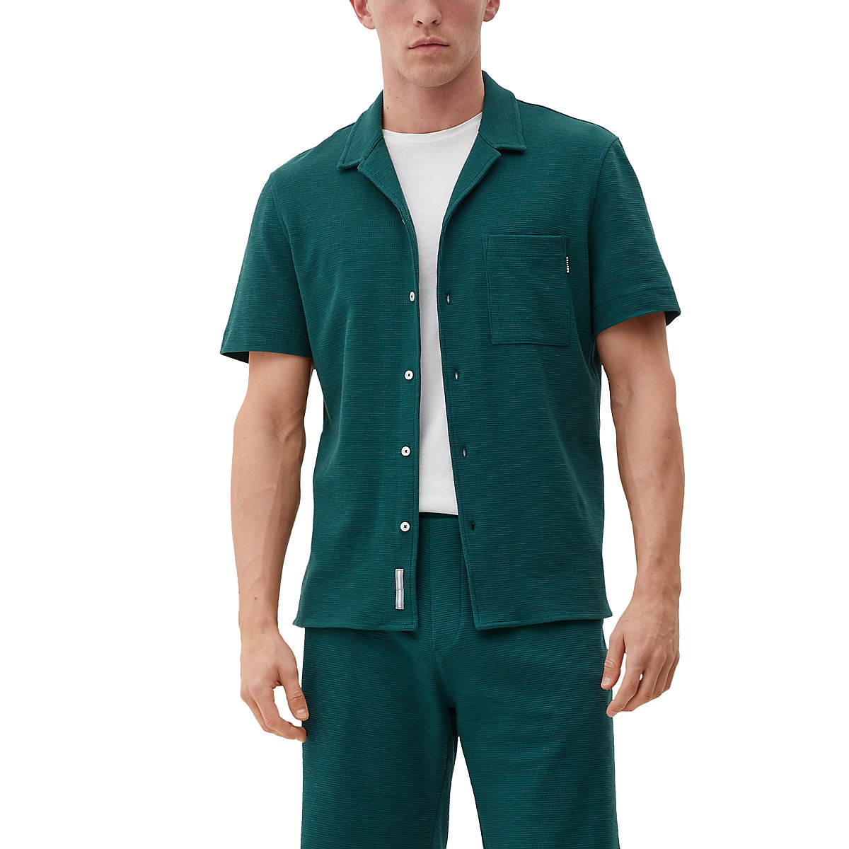s.Oliver Relaxed: Hemd mit Waffelpiqué-Struktur Kurzarmhemden grün