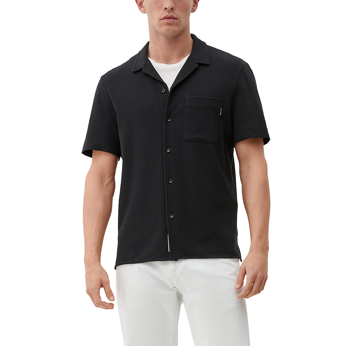 s.Oliver Relaxed: Hemd mit Waffelpiqué-Struktur Kurzarmhemden schwarz