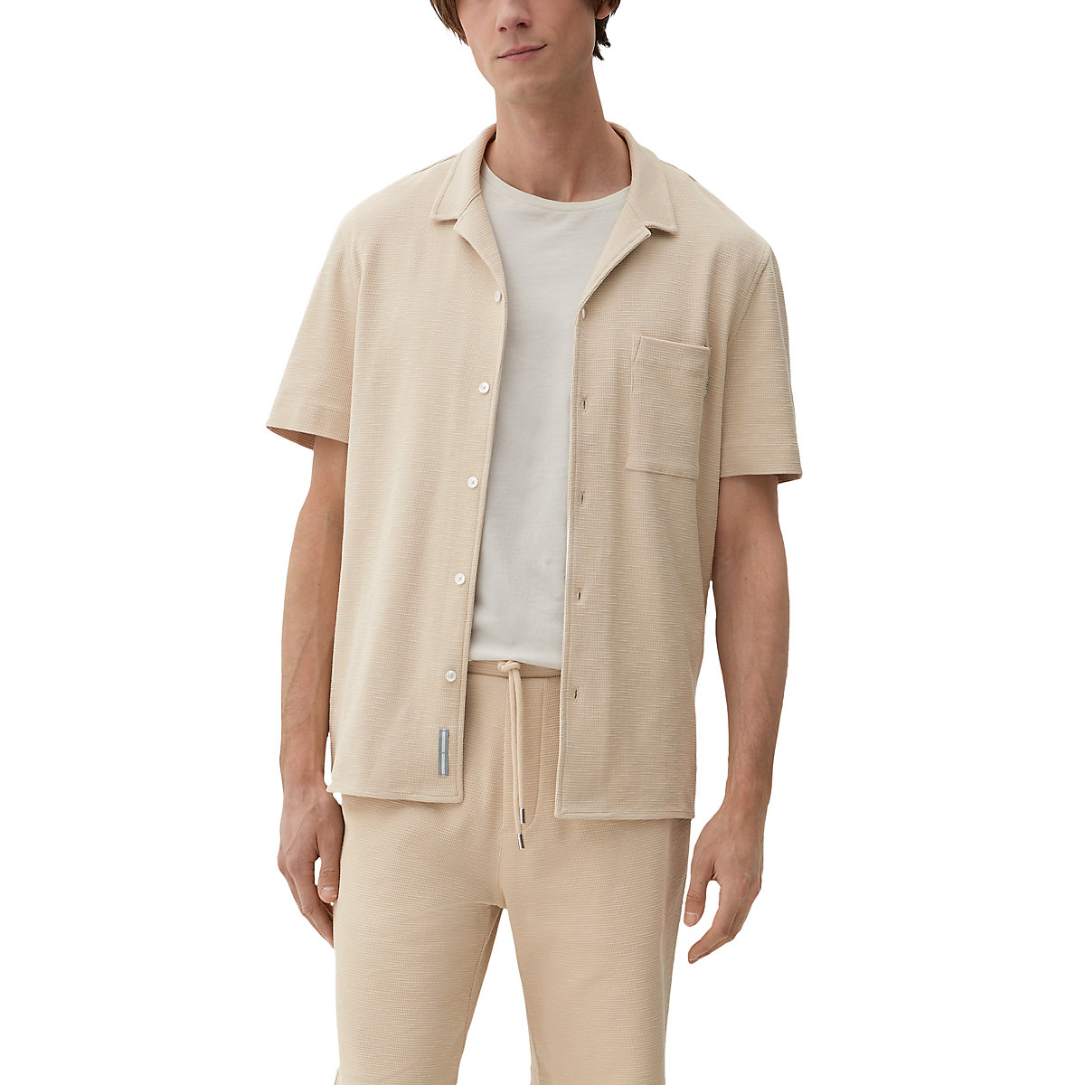 s.Oliver Relaxed: Hemd mit Waffelpiqué-Struktur Kurzarmhemden beige