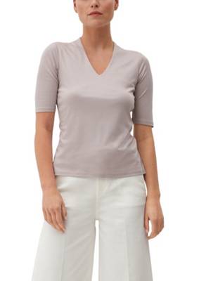 s.Oliver BLACK LABEL Lyocell-Shirt mit V-Ausschnitt T-Shirts beige