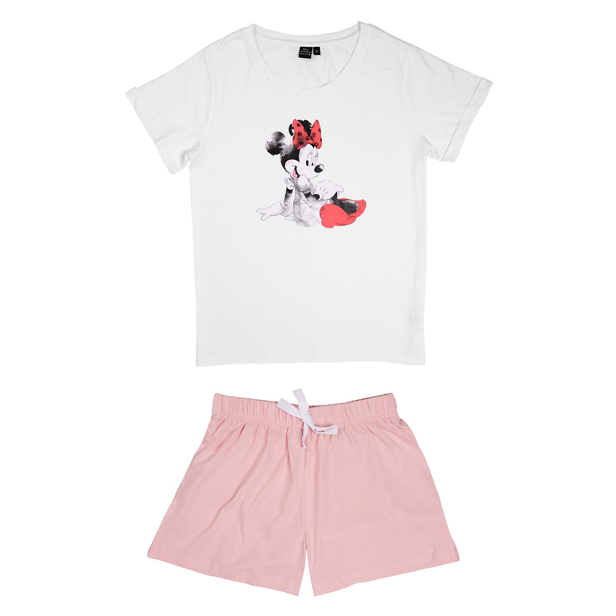 United Labels Disney Minnie Mouse Schlafanzug Pyjama Set Kurzarm Oberteil mit Hose Schlafanzüge rosa/weiß