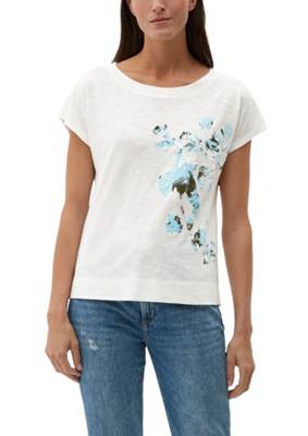 s.Oliver Flammgarnshirt mit Effekt-Print T-Shirts creme