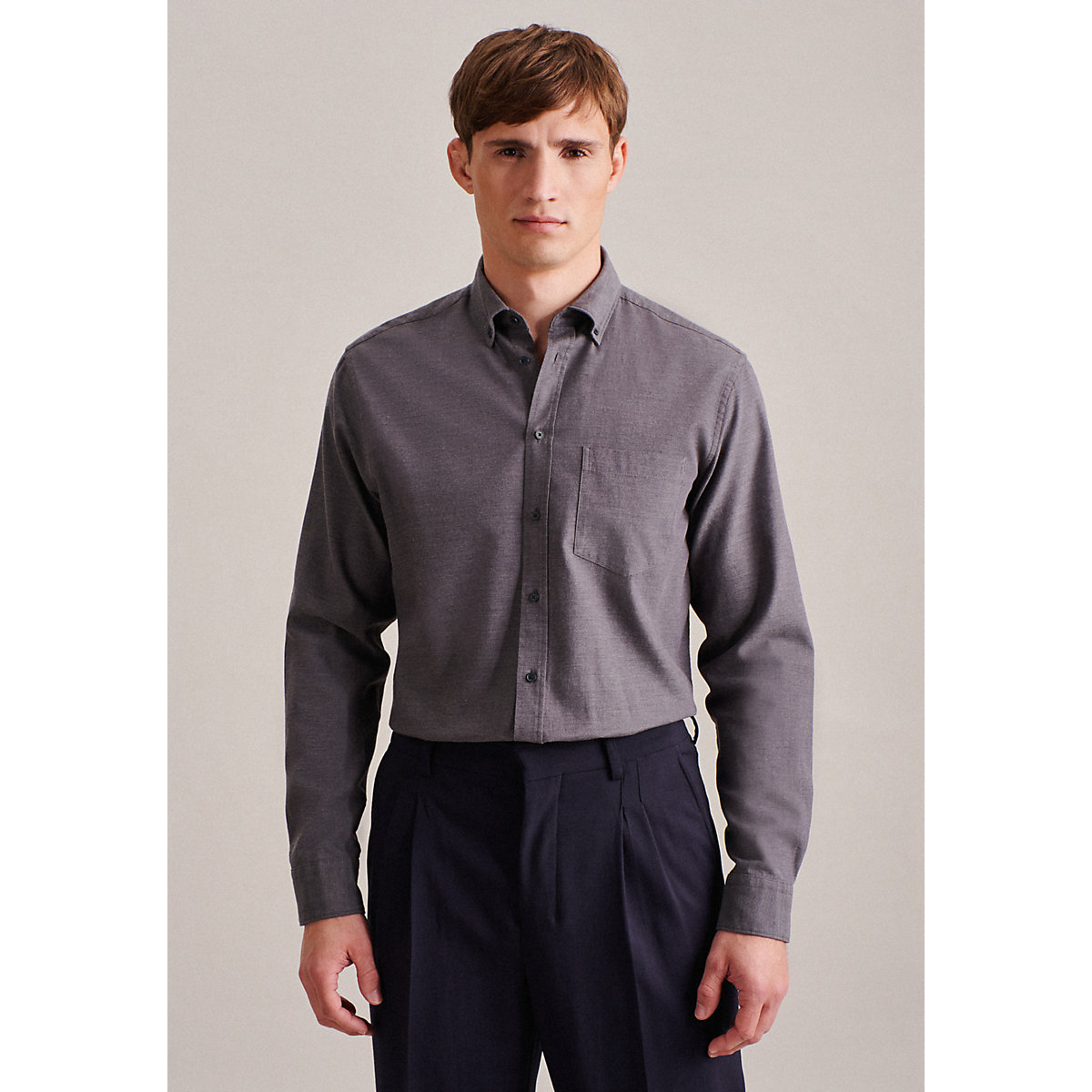 seidensticker Business Hemd Regular Langarm Button-Down-Kragen Uni Langarmhemden grau