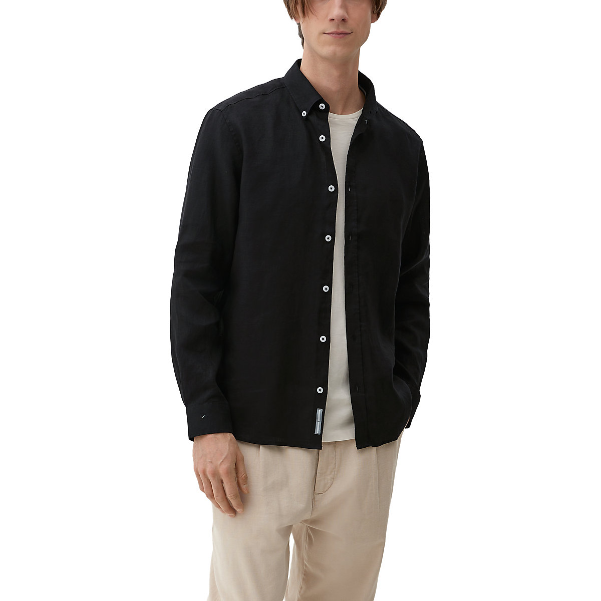 s.Oliver Leinenhemd mit Button-Down-Kragen Langarmhemden schwarz