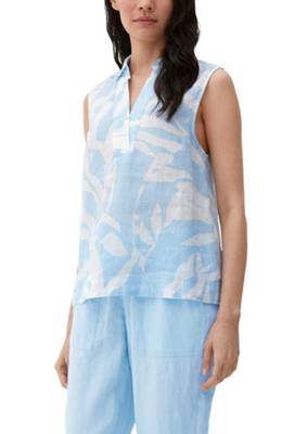 s.Oliver Ärmellose Leinenbluse Blusentops creme/blau