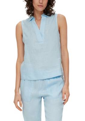 s.Oliver Ärmellose Leinenbluse Blusentops blau