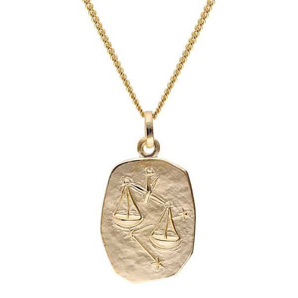 Waage Sternzeichen Gold 333 / 8K mit vergoldeter Silberkette Halsketten