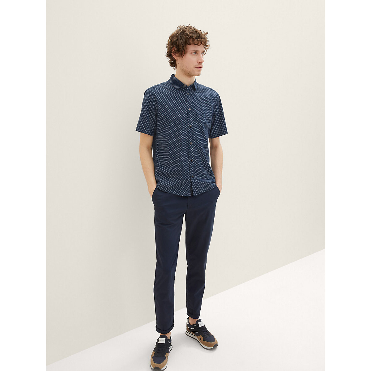 TOM TAILOR Blusen & Shirts Gemustertes Kurzarmhemd Langarmhemden blau