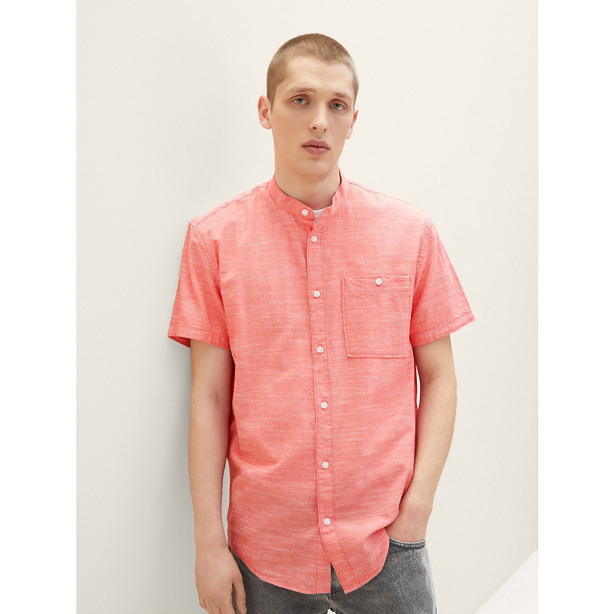 TOM TAILOR Denim Blusen & Shirts Kurzarmhemd mit Stehkragen Langarmhemden pink
