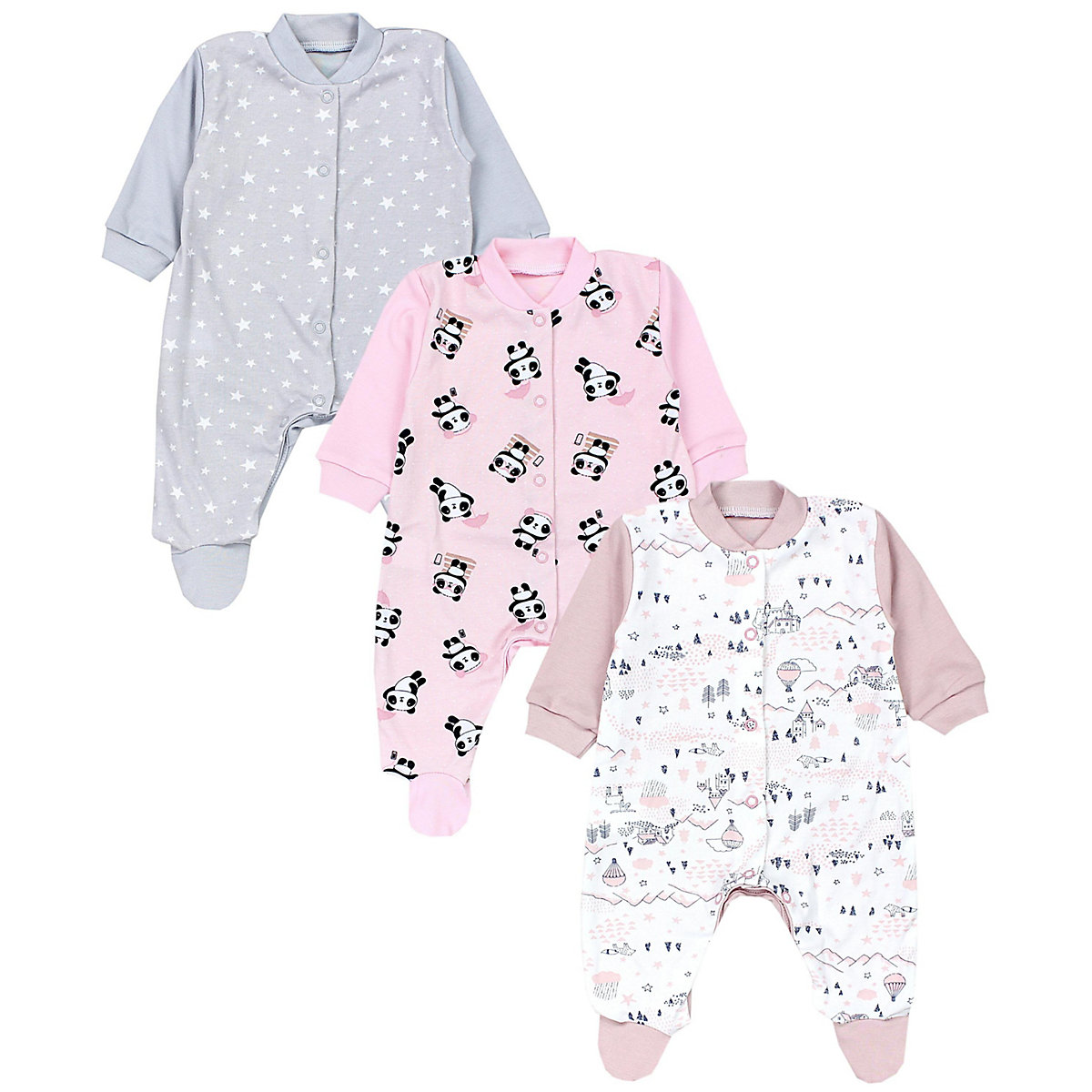 TupTam Baby Mädchen Schlafstrampler mit Fuß 3er Pack für Mädchen grau/rosa
