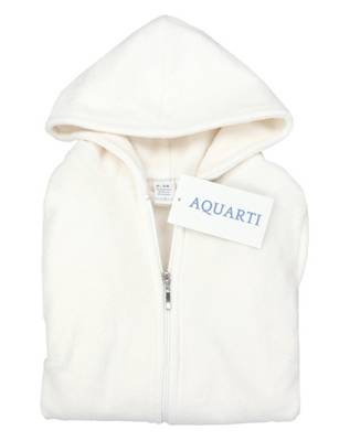 Aquarti Damen Bademantel mit Kapuze und Reißverschluss ecru SE8941