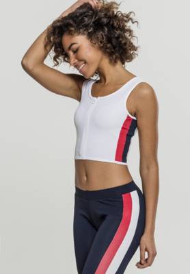 Urban Classics Female Shirt Ladies Side Stripe Cropped Zip Top Navy/Fire Red/White weiß