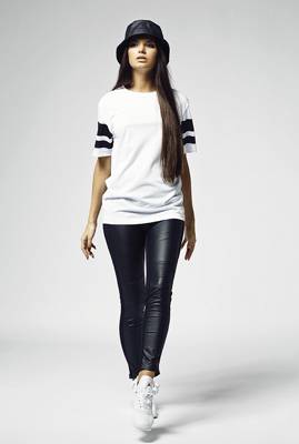 Urban Classics Female Shirt Ladies Stripe Mesh Tee Black/White schwarz