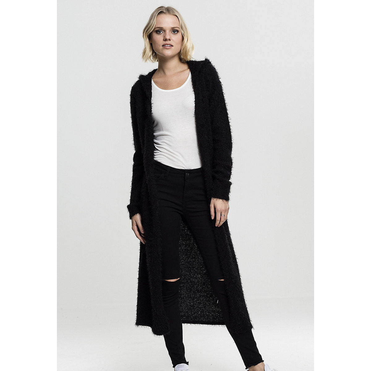 Urban Classics Damen Cardigan/Strickjacke Ladies Hooded Feather Cardigan Black schwarz Urban Classics Damen Cardigan/Strickjacke Ladies Hooded Feather Cardigan Black schwarz
