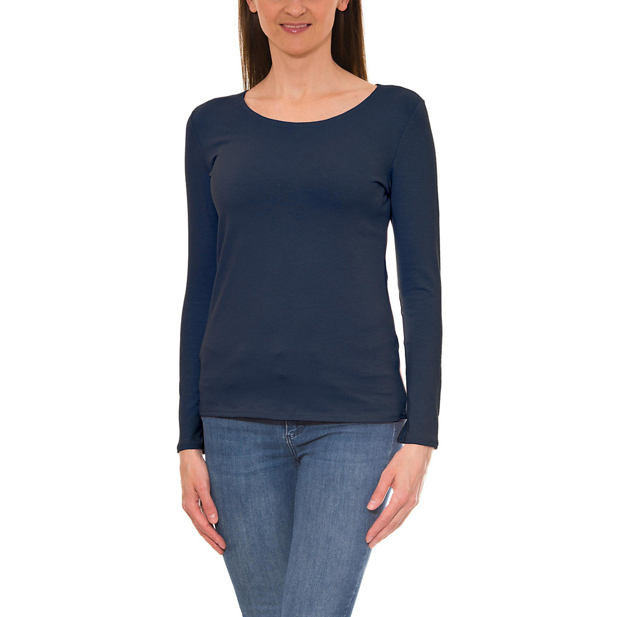 Alkato Damen Langarm Shirt mit O-Ausschnitt dunkelblau