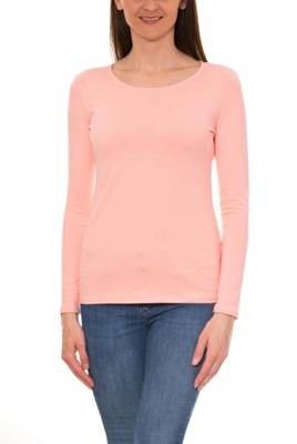 Alkato Damen Langarm Shirt mit O-Ausschnitt apricot