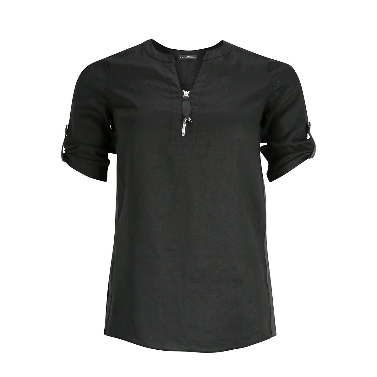 Doris Streich Hemdbluse Leinen-Bluse mit Reißverschluss Langarmblusen schwarz