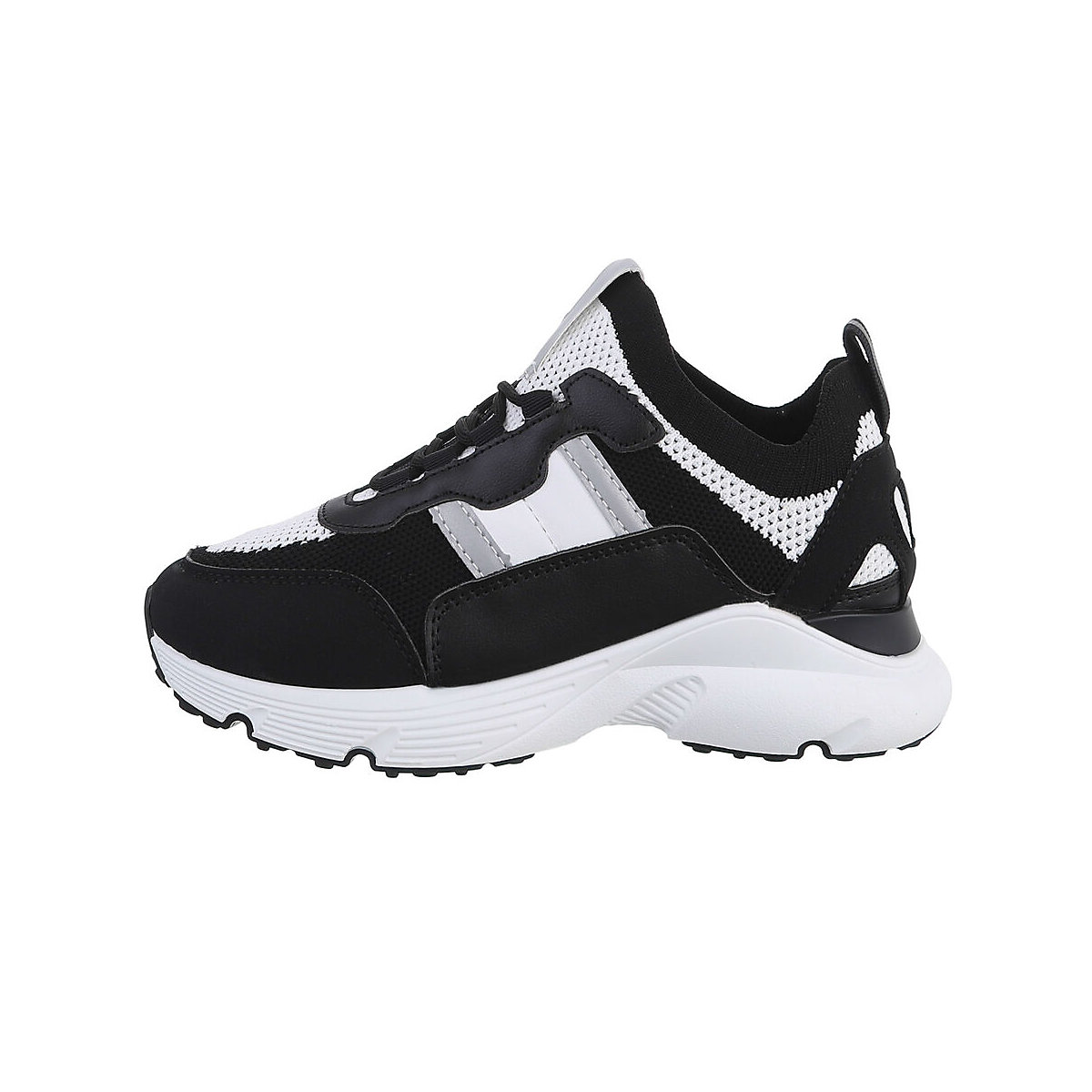 Ital-Design Sneakers Low Lochschnürung Flach schwarz/weiß