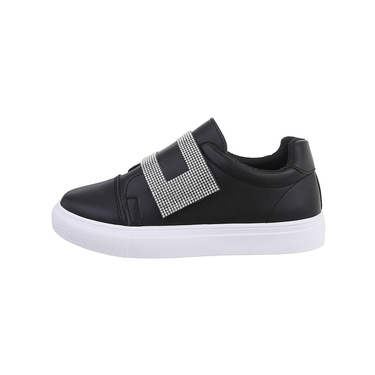Ital-Design Sneakers Low Klettverschluss Flach Strass schwarz/weiß