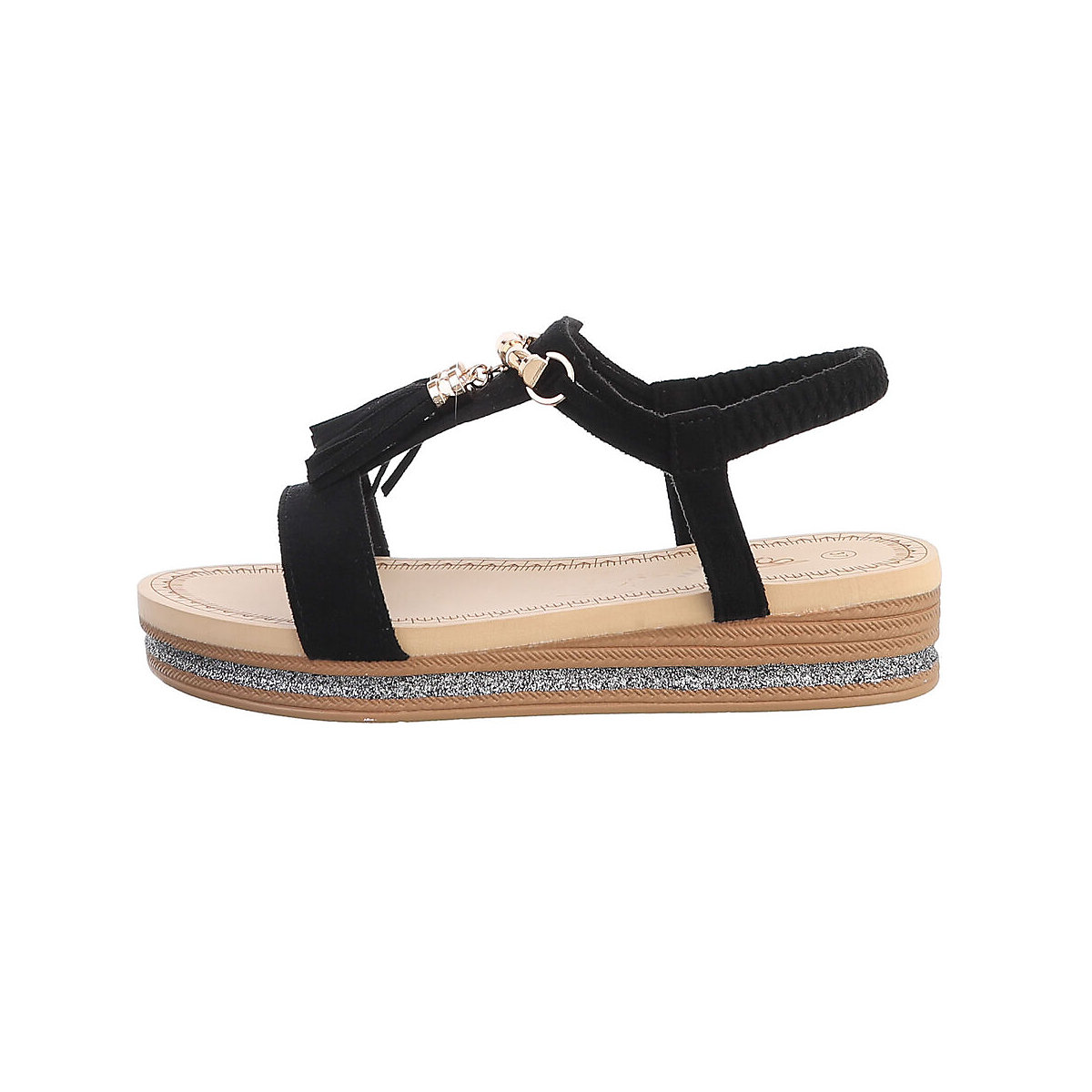 Ital-Design Riemchensandalen Keilabsatz/Wedge Bommeln Riemen schwarz Ital-Design Riemchensandalen Keilabsatz/Wedge Bommeln Riemen schwarz