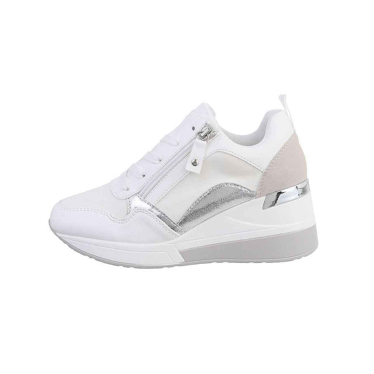 Ital-Design Sneakers Low Lochschnürung Keilabsatz/Wedge Reißverschluss weiß/grau