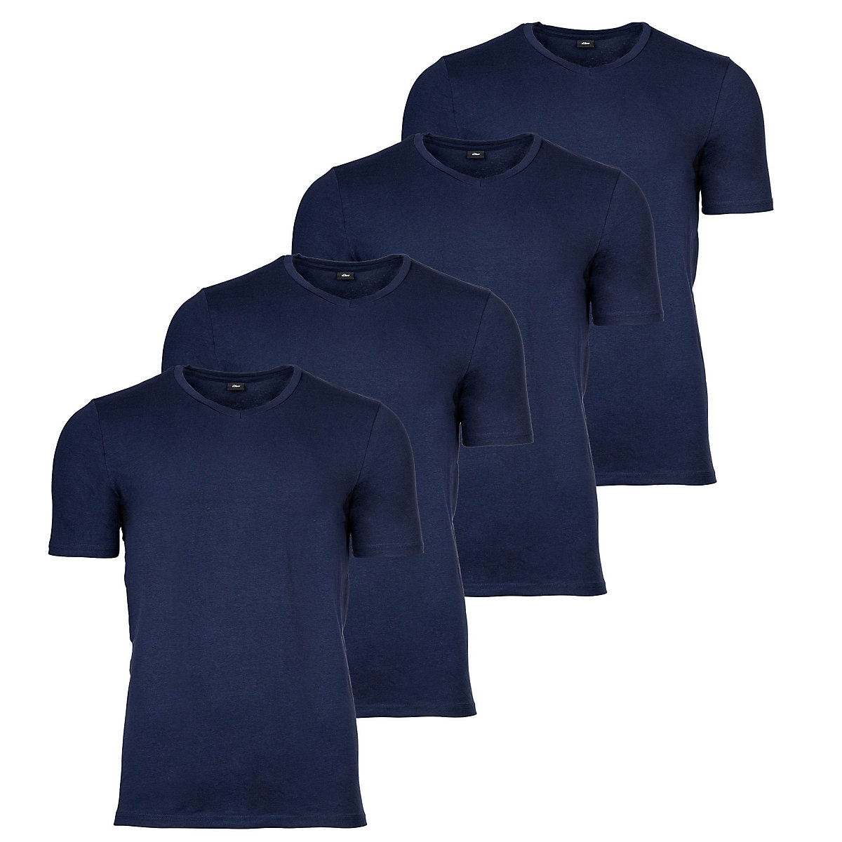 s.Oliver Herren T-Shirt 4er Pack Basic V-Ausschnitt einfarbig T-Shirts dunkelblau