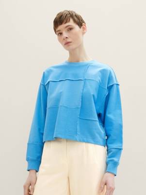 TOM TAILOR Denim Strick & Sweatshirts Cropped Patchwork Sweatshirt Sweatshirts dunkelblau