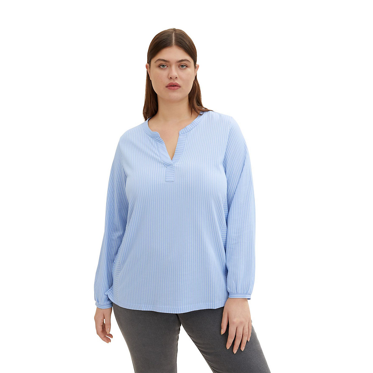 TOM TAILOR Plus Size Hemd Bluse Gestreift Curvy T-SHIRT STRIPE BLOUSE blau