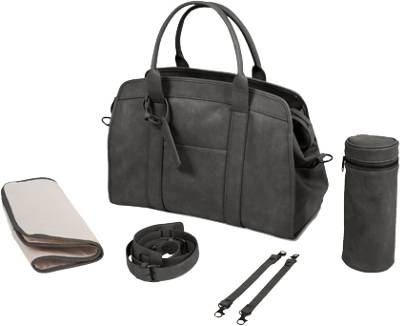 Wickeltasche mit Zubehör, Kunstleder, anthrazit