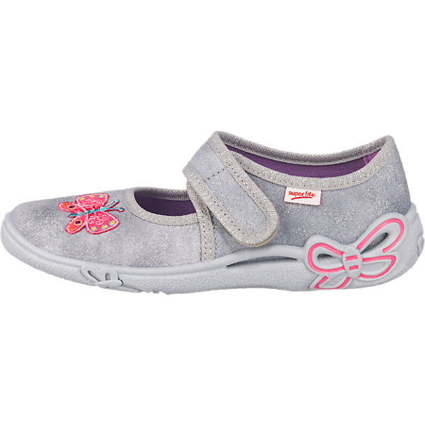 Schuhe Geschlossene Hausschuhe superfit Hausschuhe BELINDA WMS Weite M3 für Mädchen Schmetterlinge rosa/grau