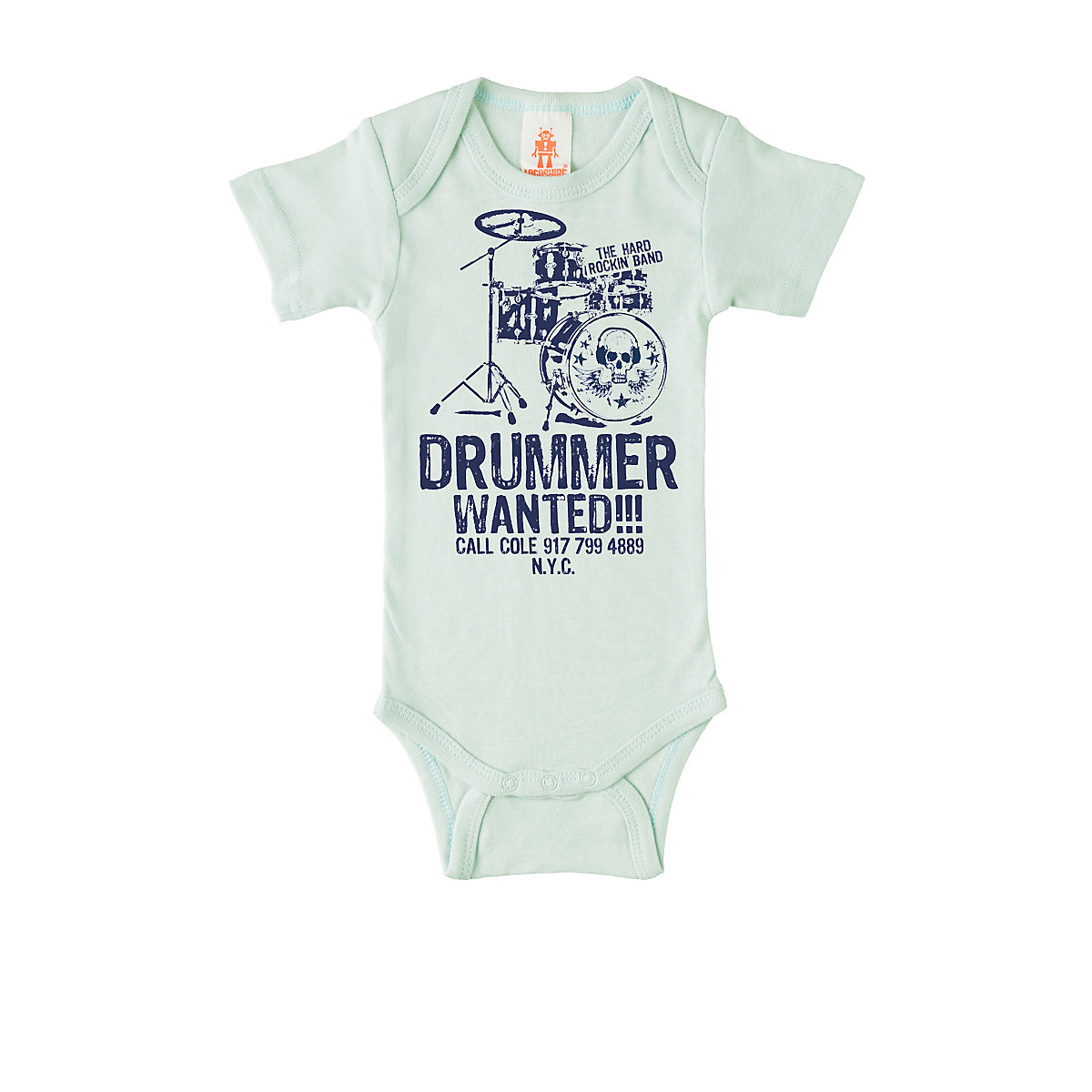 Logoshirt® Logoshirt Baby-Body DRUMMER WANTED Print hellblau