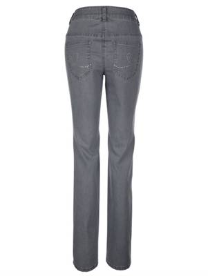 Jeans Strasssteine Reißverschluss,Knopf uni Regular Fit Baumwolle Jeanshosen 2