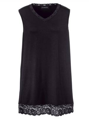 Longtop Spitze ärmellos uni Gerade blickdicht Viskose Tops