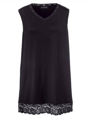 Longtop Spitze ärmellos uni Gerade blickdicht Viskose Tops 2