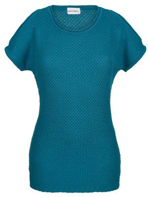 Strickshirt Cut-Outs kurzarm uni Lässig blickdicht Kunstfaser Pullover