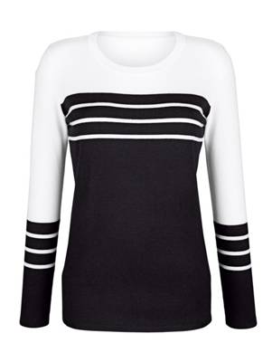 Pullover langarm gestreift Figurnah blickdicht Viskose Pullover