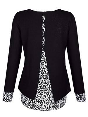 2-in-1 Pullover Einsatz langarm animal print Lässig blickdicht Kunstfaser Pullover 2