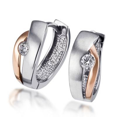 Paar Creolen Silber 925/- rot-weiss Optik 1 Zirkonia Creolen