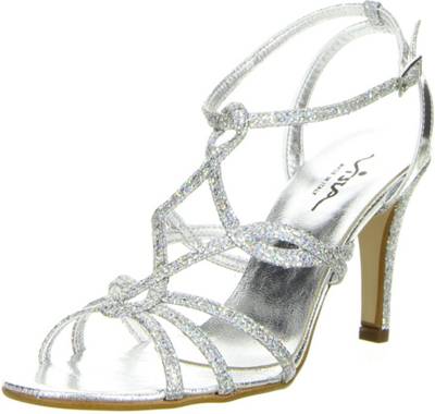 Damen Sandaletten Glitzeroptik silber Klassische Sandaletten