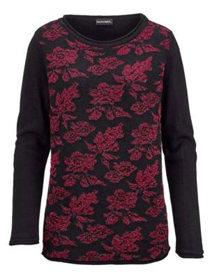 Pullover Effektgarn langarm floral Figurnah blickdicht Kunstfaser Pullover