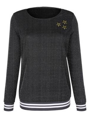 Shirt Metallisches Garn langarm uni Lässig blickdicht Kunstfaser T-Shirts