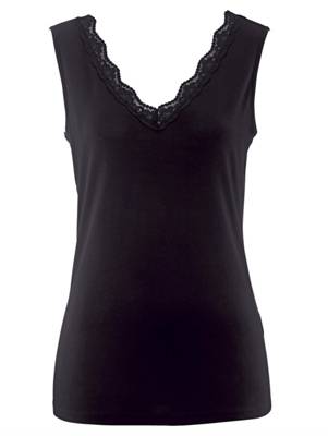 Top Spitze ärmellos uni Figurbetont blickdicht Viskose Tops