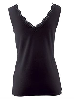 Top Spitze ärmellos uni Figurbetont blickdicht Viskose Tops 2