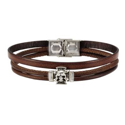 nox Armband Leder braun Edelstahl TotenkopfArmbänder