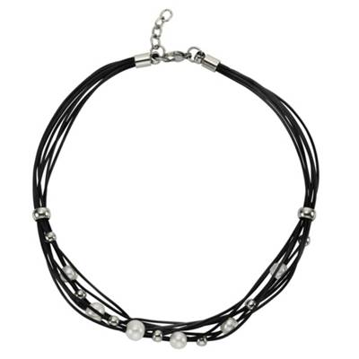 ZEEme Stainless Steel Collier Leder schwarz Stahlkugeln und PerleHalsketten