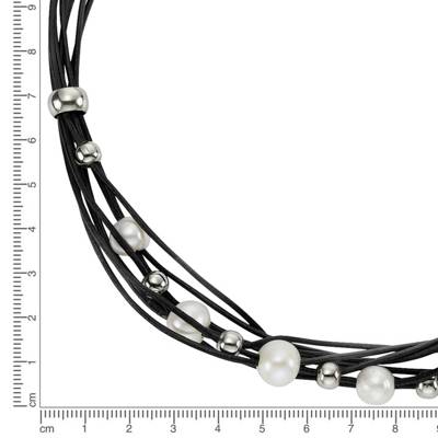 ZEEme Stainless Steel Collier Leder schwarz Stahlkugeln und PerleHalsketten 2