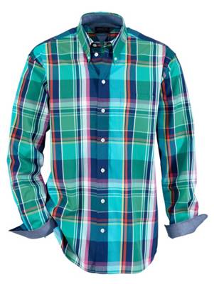 Hemd Garngefärbt,Besatz langarm Knopfleiste kariert Regular Fit blickdicht Baumwolle Langarmhemden