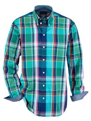 Hemd Garngefärbt,Besatz langarm Knopfleiste kariert Regular Fit blickdicht Baumwolle Langarmhemden 2