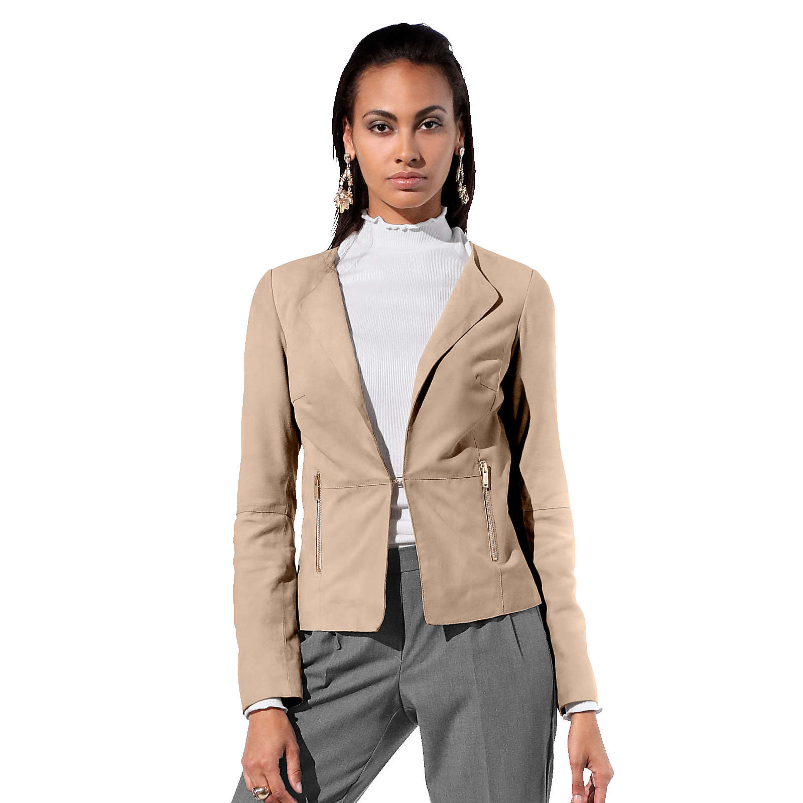 Amy Vermont Lederjacke beige Damen Gr. 44 Amy Vermont Lederjacke beige Damen Gr. 44